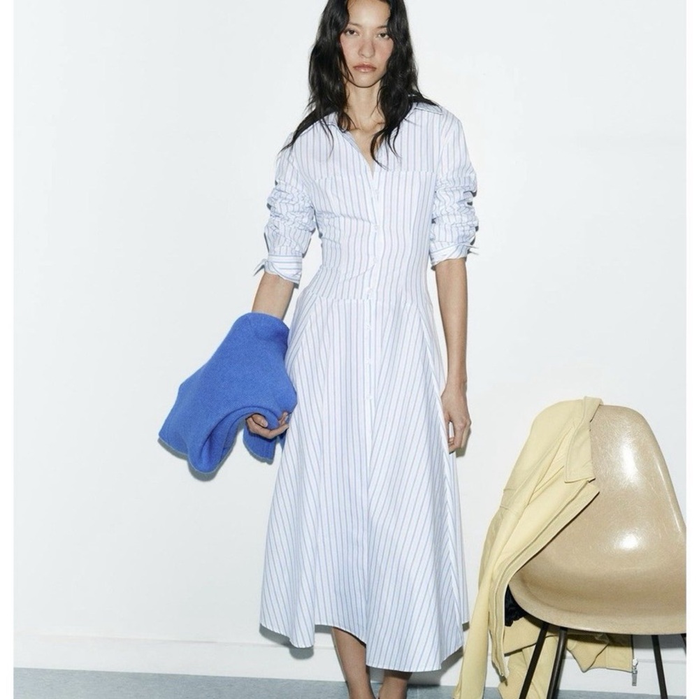 Zara Striped Blue Shirt Dress